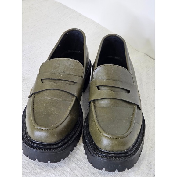 American Eagle Shoes - American Eagle Womens Y2K Olive Green Chunky Lug Sole Penny Loafers Size 9